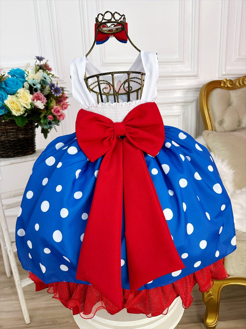 Vestido Infantil Galinha Pintadinha Azul e Vermelho Com Laço