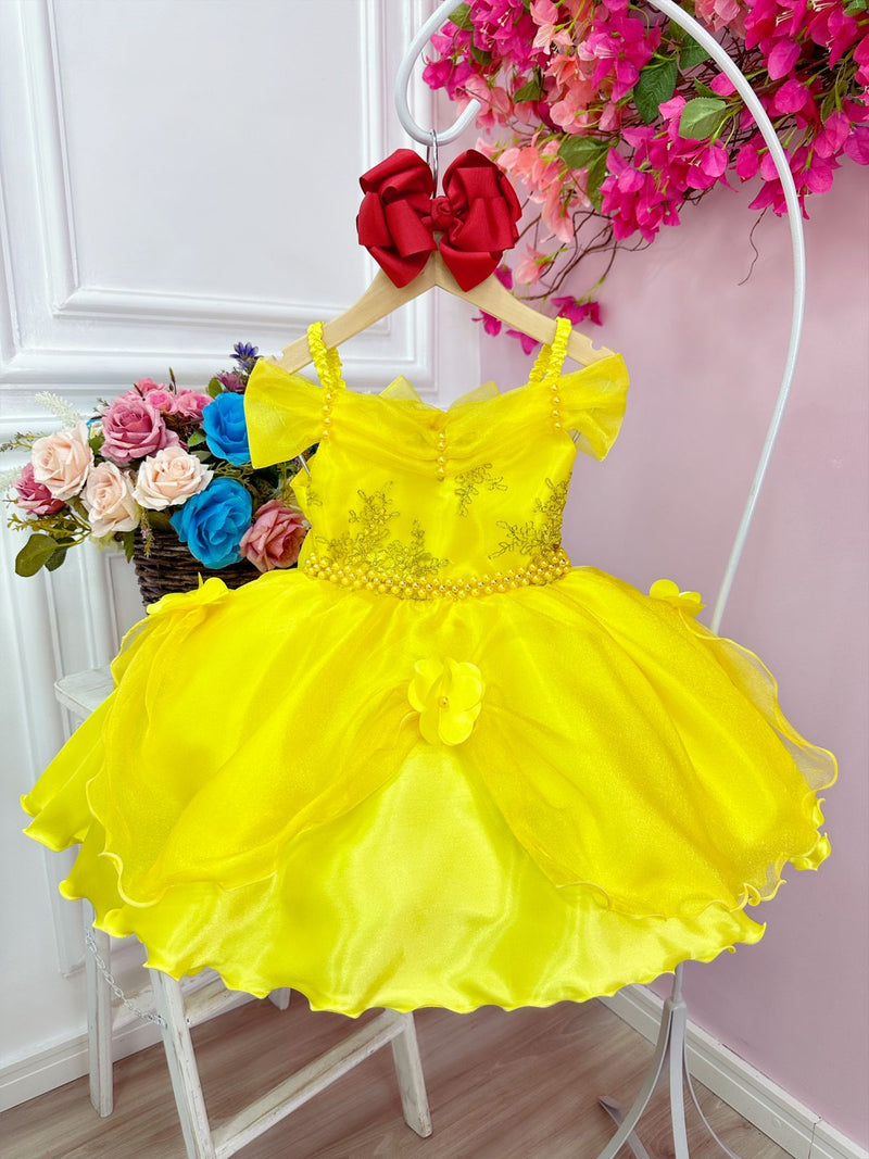 Vestido Infantil Bela e a Fera Princesas C/ Renda e Pérolas