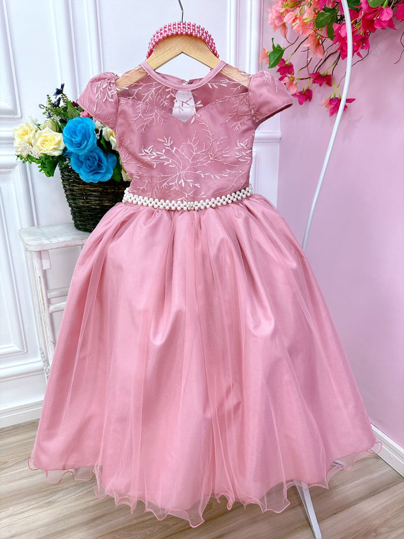 Vestido Infantil Damas Honra Casamento Rose C/ Renda Pérola