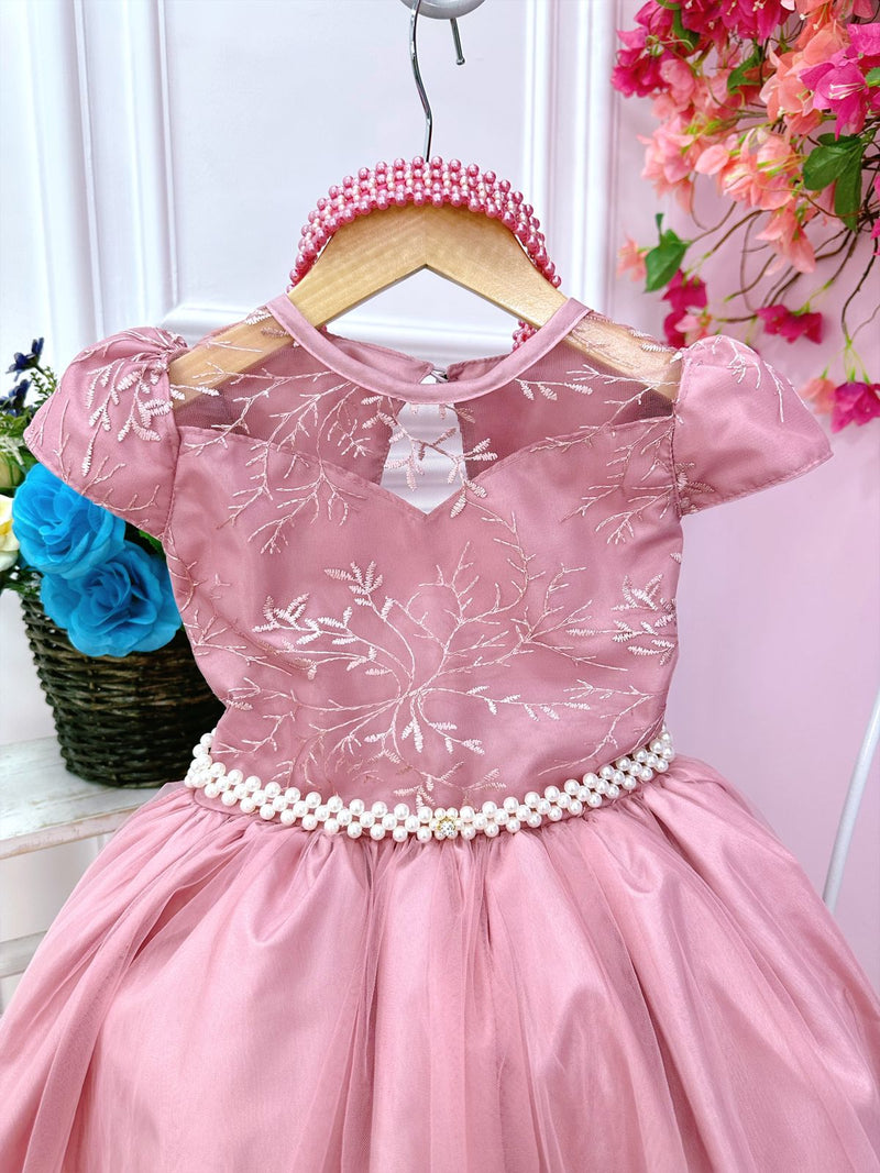 Vestido Infantil Damas Honra Casamento Rose C/ Renda Pérola