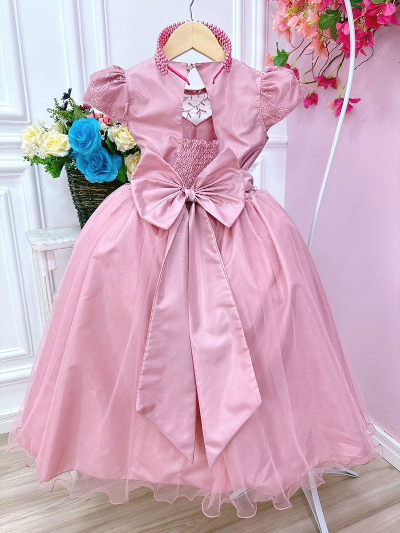 Vestido Infantil Damas Honra Casamento Rose C/ Renda Pérola