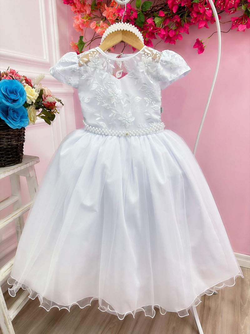 Vestido Infantil Damas Honra Casamento Branco Renda Pérola