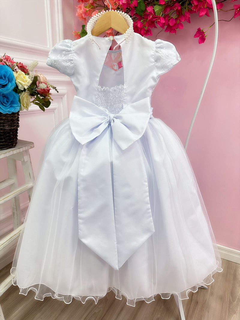 Vestido Infantil Damas Honra Casamento Branco Renda Pérola