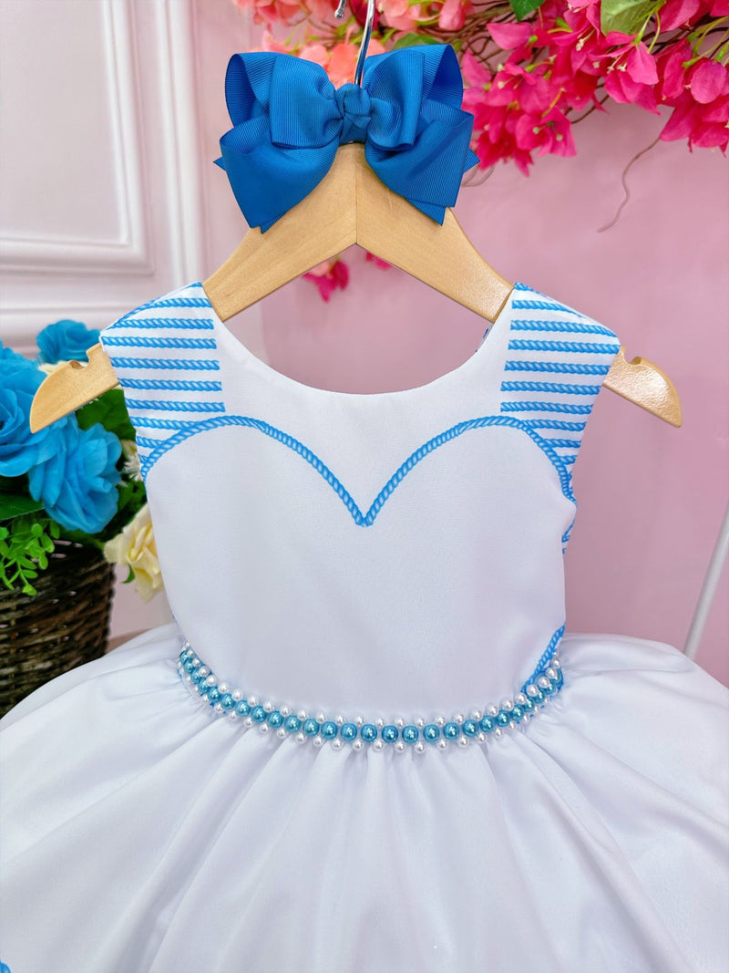 Vestido Infantil Barbie Branco Coração C/ Cinto de Pérolas