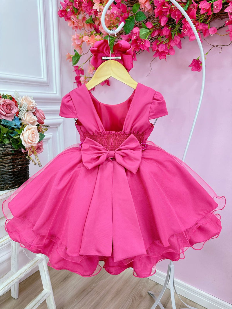 Vestido Infantil Barbie Luxo Rosa Com Cinto de Pérolas (0094PK)