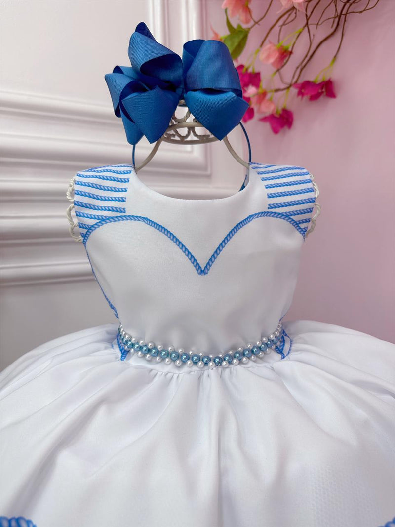 Vestido Infantil Barbie Branco Coração C/ Cinto de Pérolas