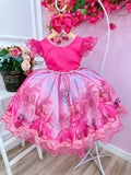 Vestido infantil Barbie no Castelo Pink Glitter Cinto Strass