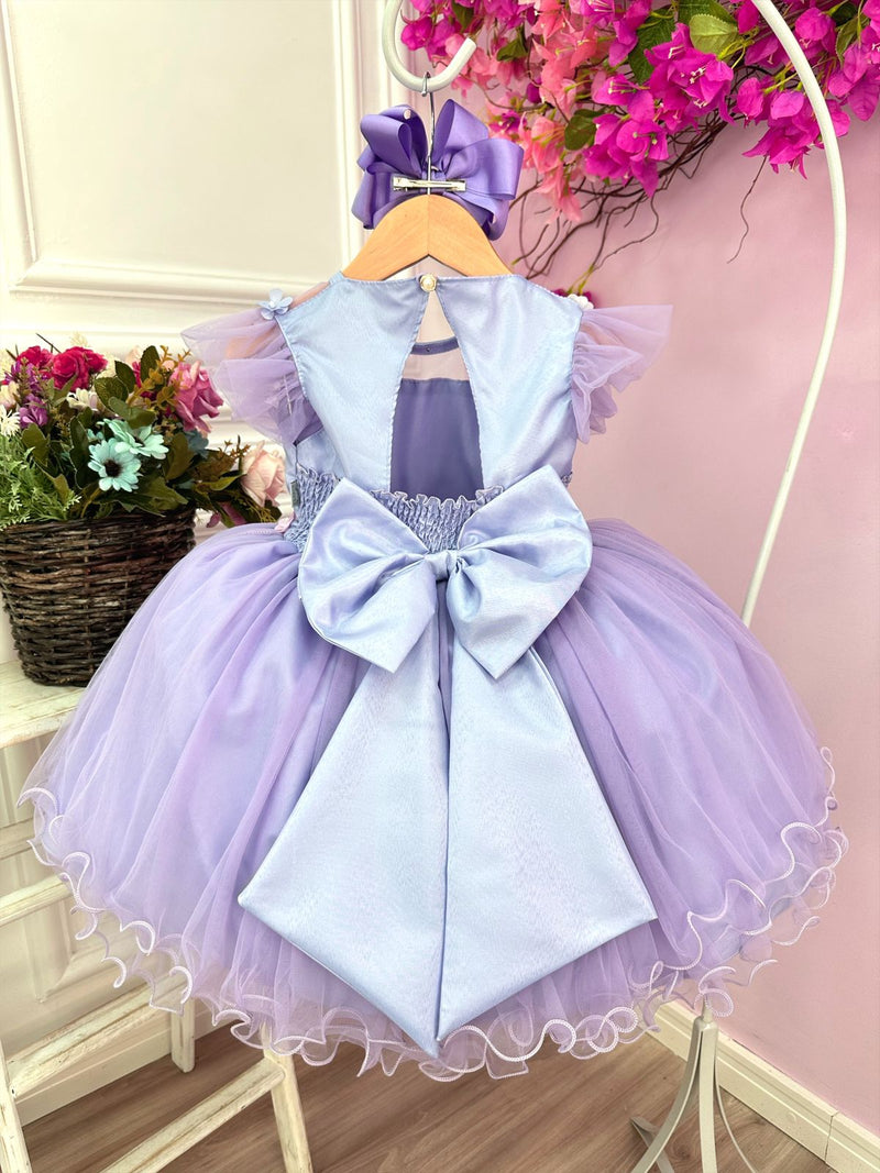 Vestido Infantil Jardim Encantado Lilás C/ Aplique Pérolas