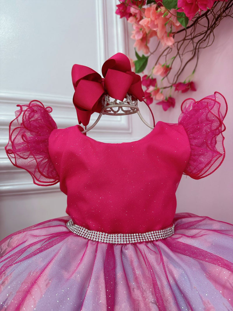 Vestido infantil Barbie no Castelo Pink Glitter Cinto Strass