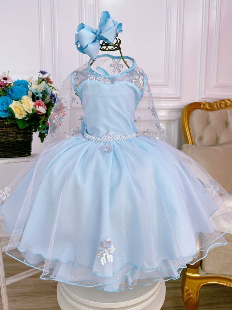 Vestido Infantil Frozen Princesas Capa de Luxo Aniversário