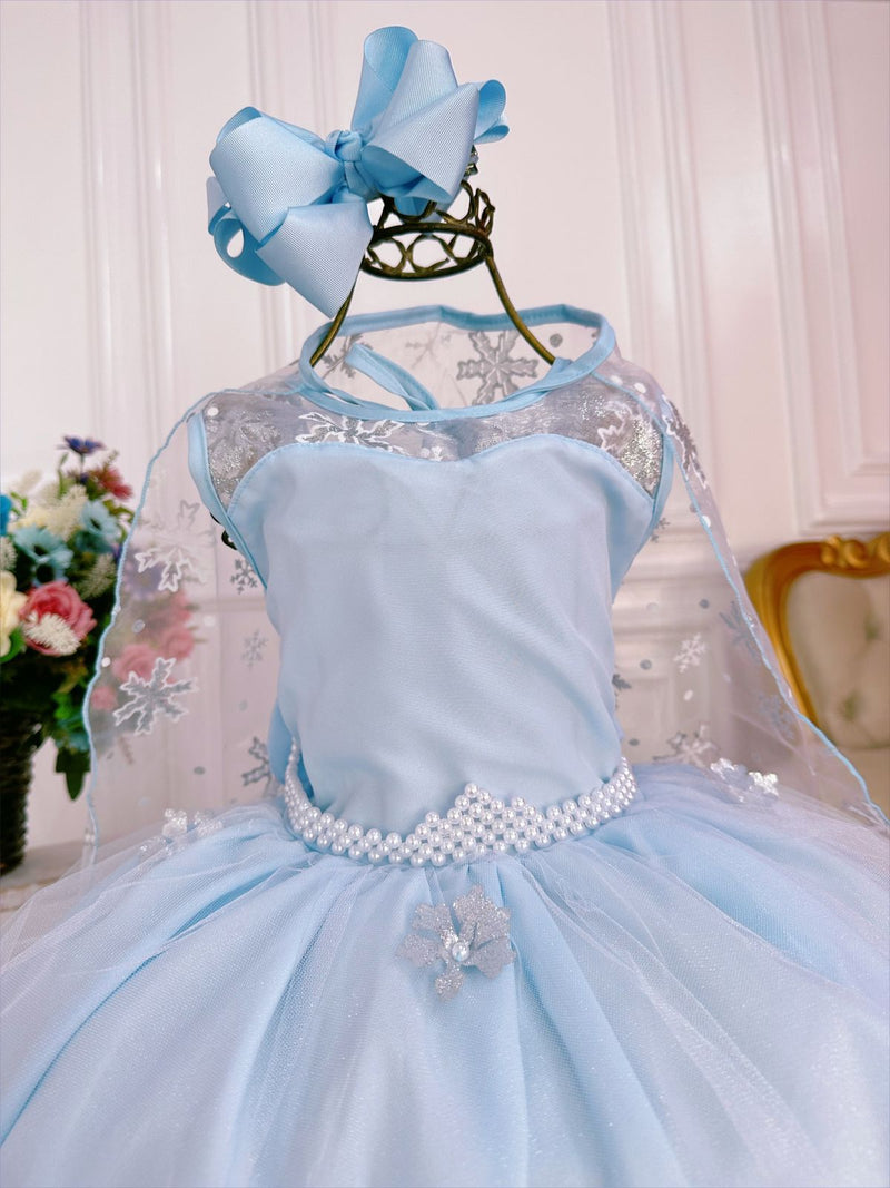 Vestido Infantil Frozen Princesas Capa de Luxo Aniversário