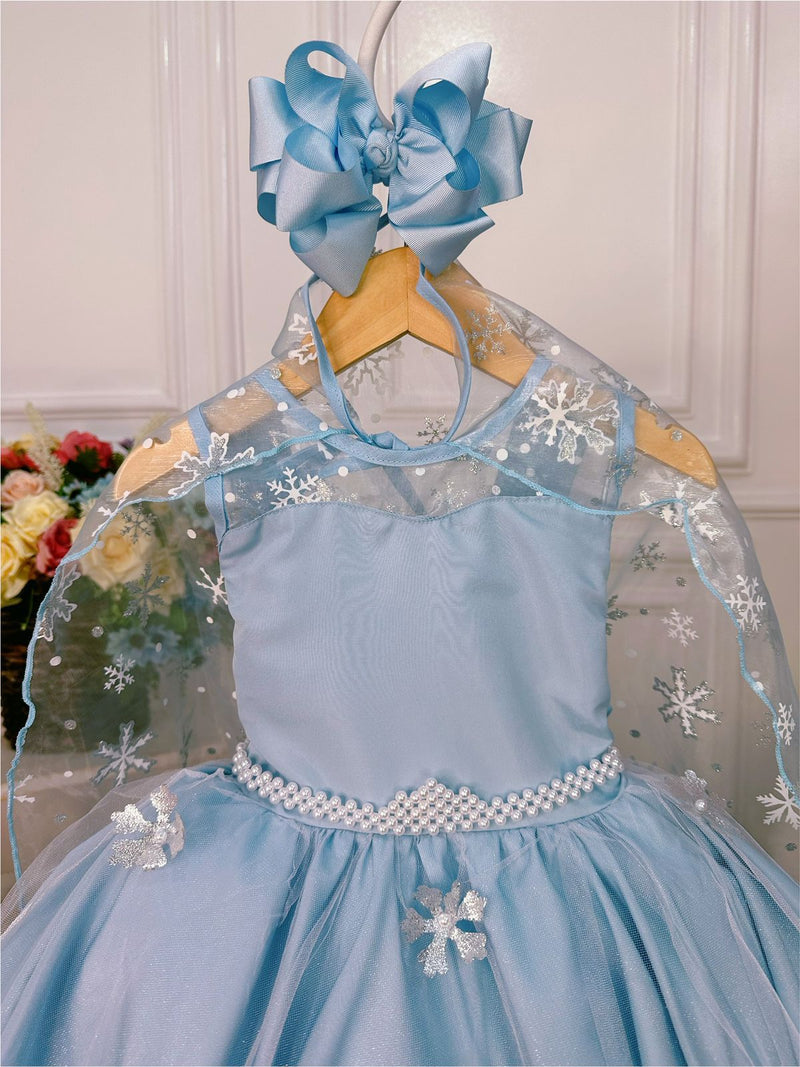 Vestido Infantil Frozen Princesas Capa de Luxo Aniversário