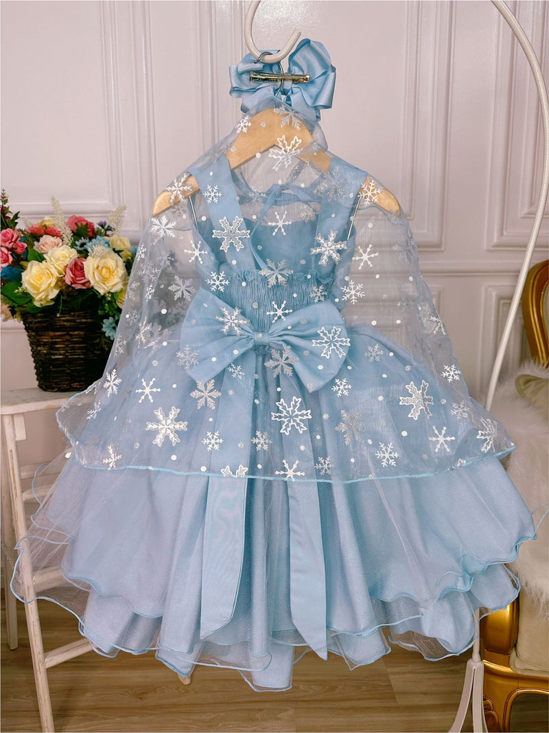 Vestido Infantil Frozen Princesas Capa de Luxo Aniversário