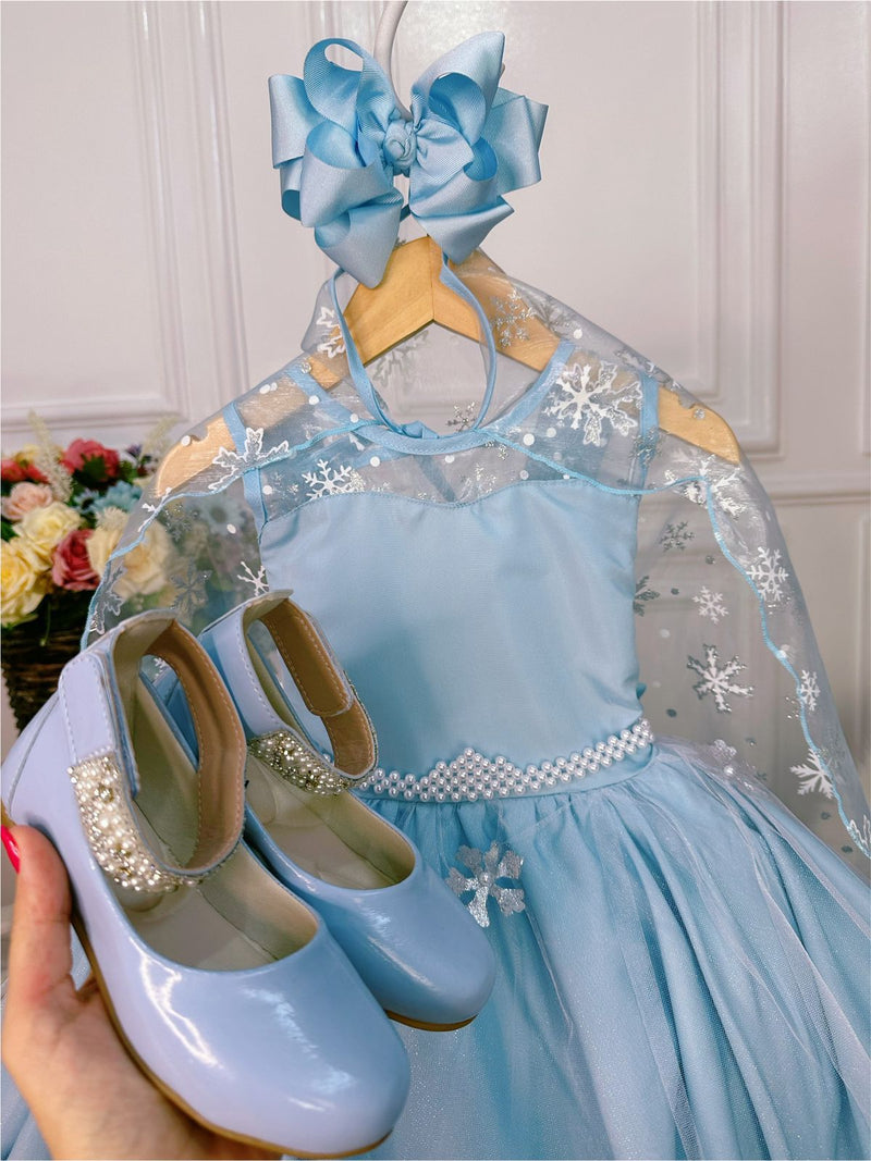 Vestido Infantil Frozen Princesas Capa de Luxo Aniversário