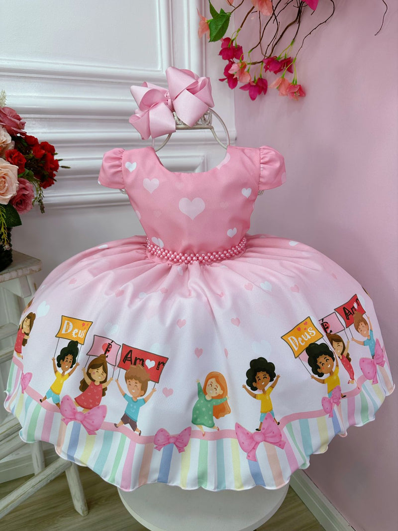 Vestido Infantil Três Palavrinhas C/ Cinto de Pérolas Rosa