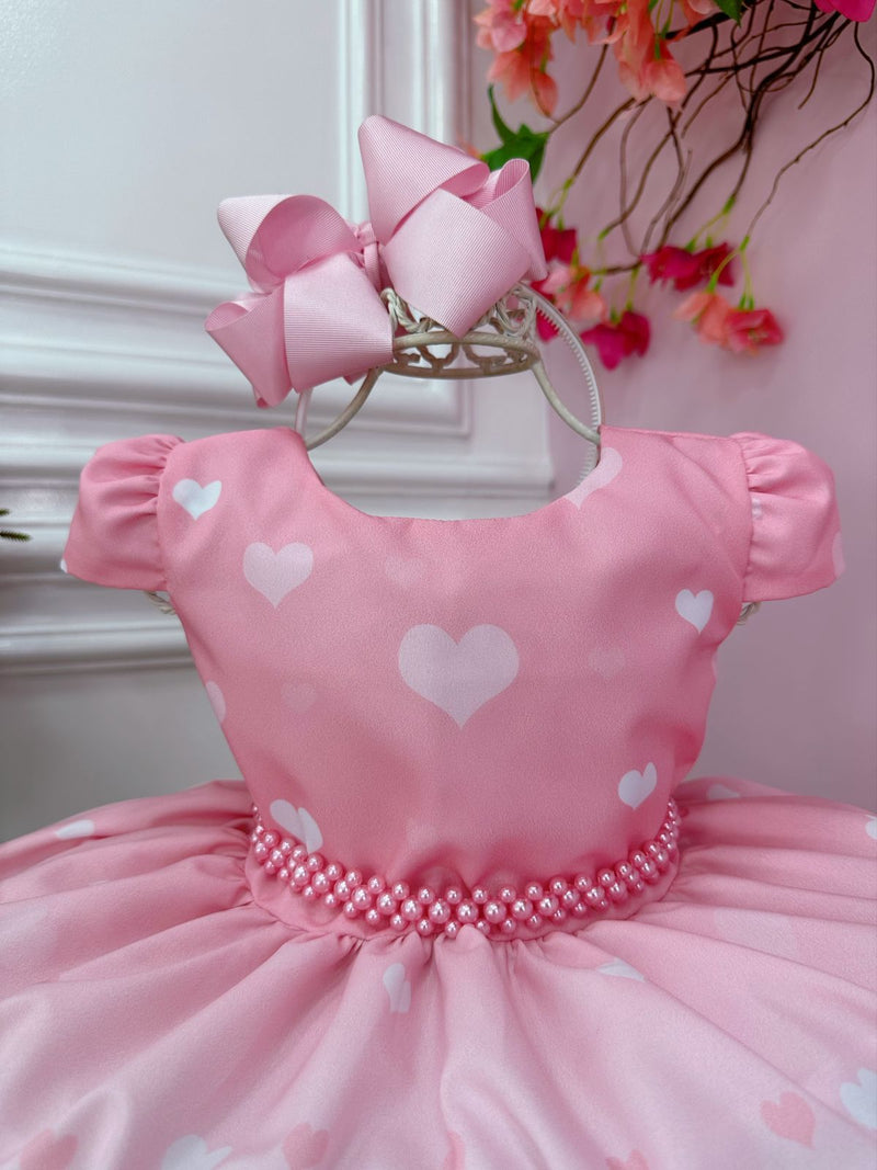 Vestido Infantil Três Palavrinhas C/ Cinto de Pérolas Rosa