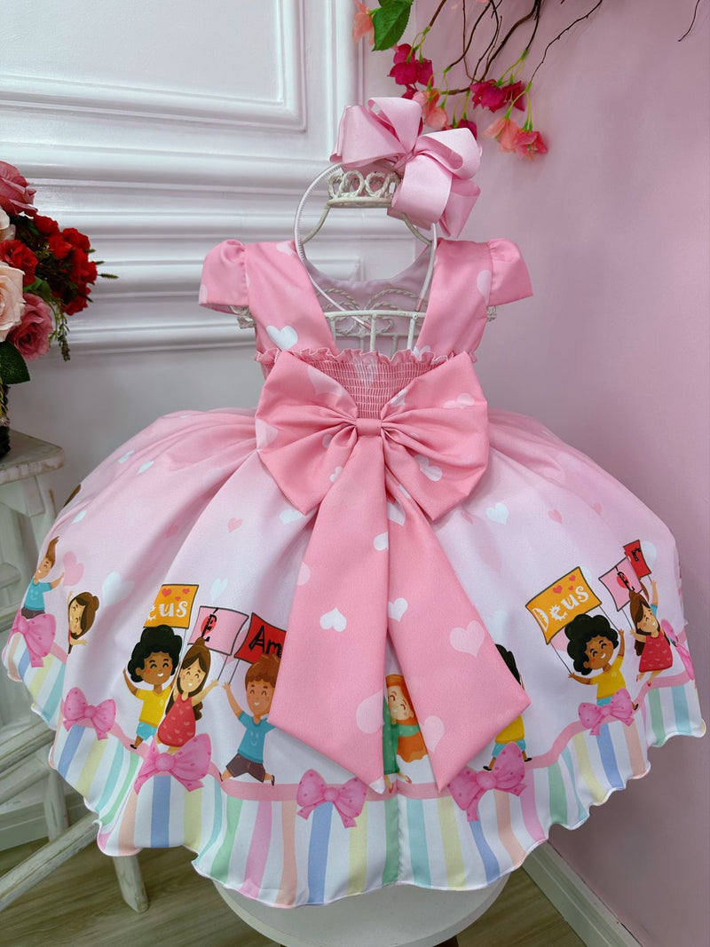 Vestido Infantil Três Palavrinhas C/ Cinto de Pérolas Rosa