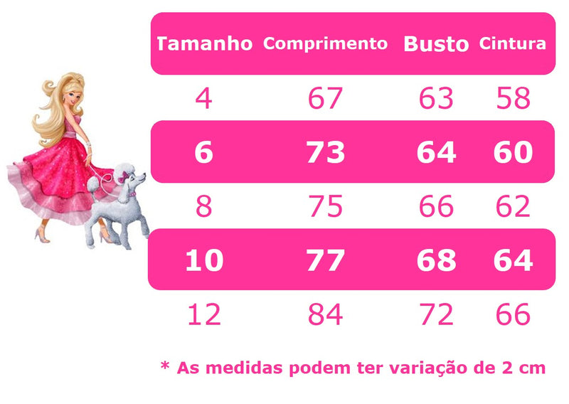 Vestido Infantil Barbie Luxo Rosa Com Cinto de Pérolas (0094PK)