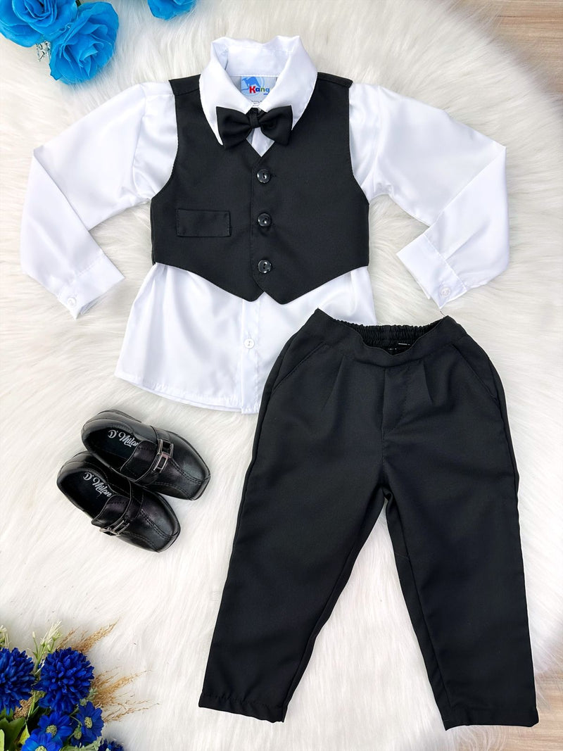 Conjunto Social Camisa Branca C/ Colete Calça Gravata Preto (3519PT)