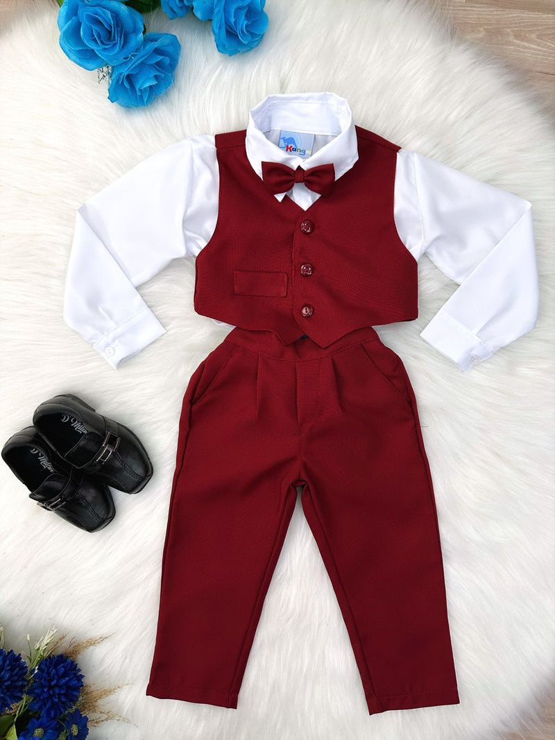 Conjunto Social Camisa Branca C/ Colete Calça Grav. Marsala