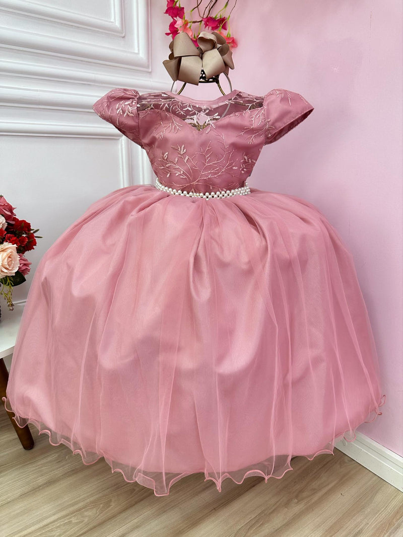 Vestido Infantil Damas Honra Casamento Rose C/ Renda Pérola