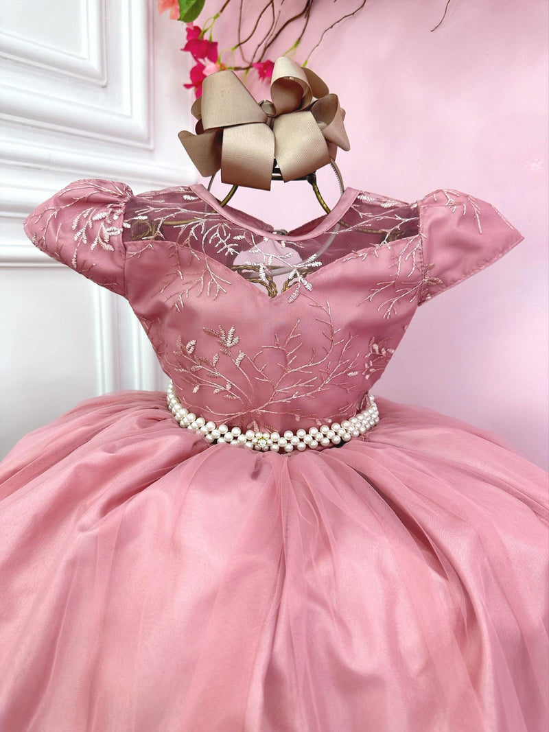 Vestido Infantil Damas Honra Casamento Rose C/ Renda Pérola