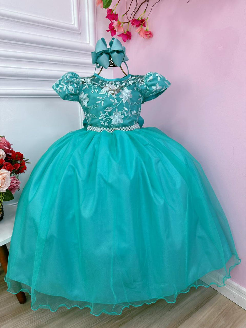 Vestido Infantil Damas Honra Casamento Verde C/ Renda Pérola