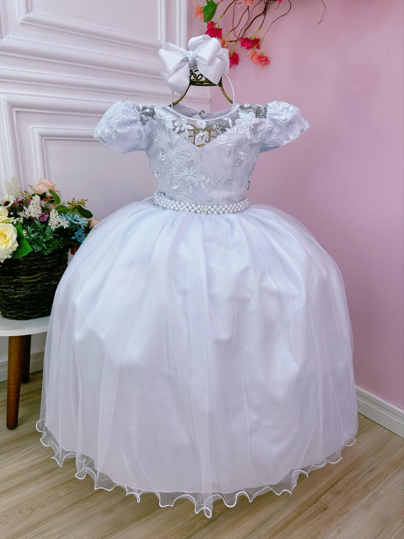 Vestido Infantil Damas Honra Casamento Branco Renda Pérola