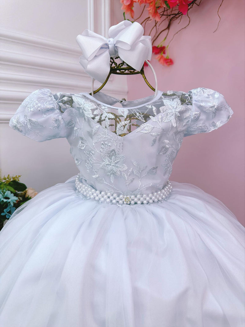 Vestido Infantil Damas Honra Casamento Branco Renda Pérola