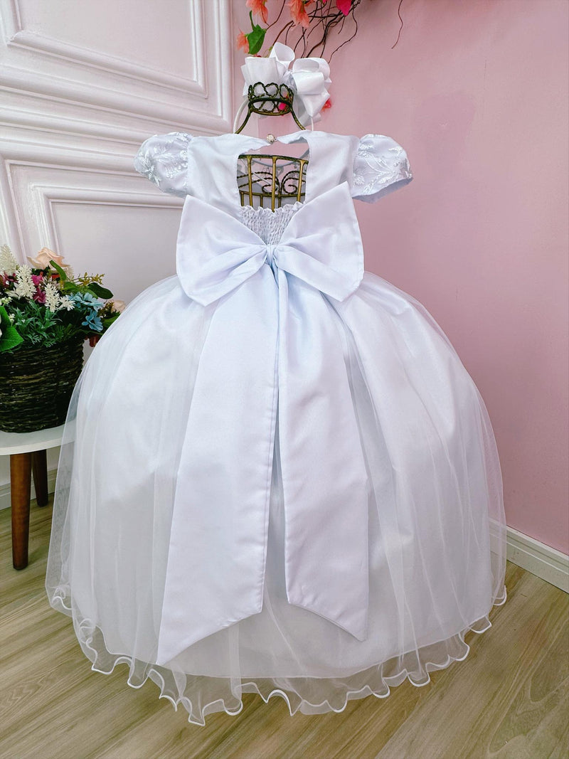 Vestido Infantil Damas Honra Casamento Branco Renda Pérola