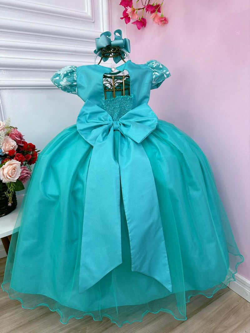 Vestido Infantil Damas Honra Casamento Verde C/ Renda Pérola