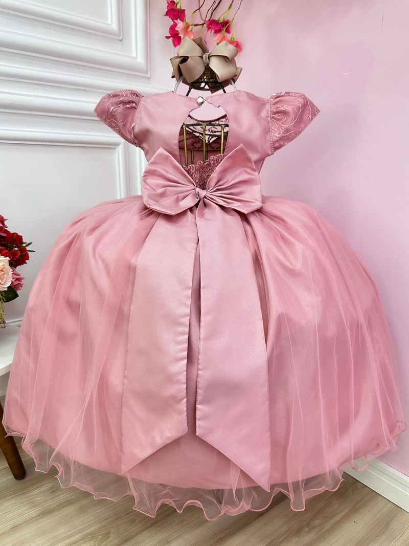 Vestido Infantil Damas Honra Casamento Rose C/ Renda Pérola