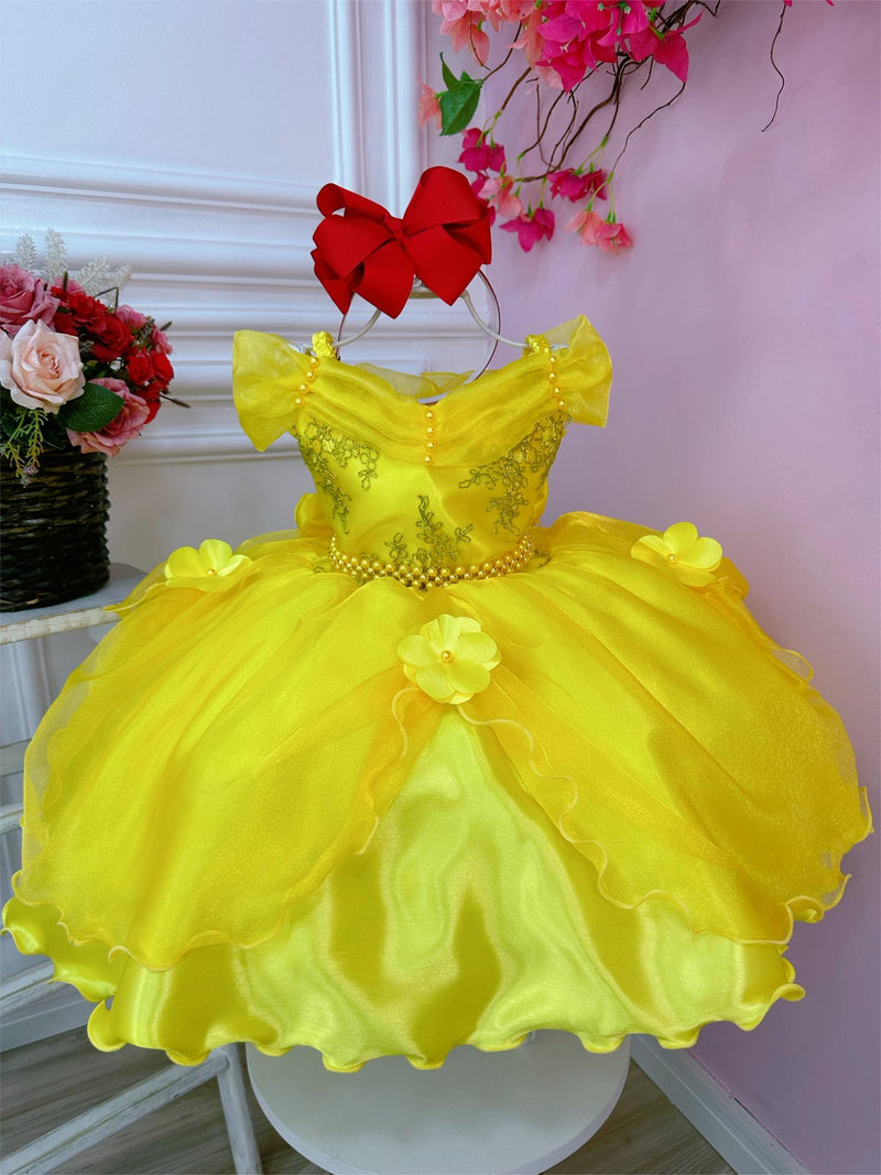 Vestido Infantil Bela e a Fera Princesas C/ Renda e Pérolas