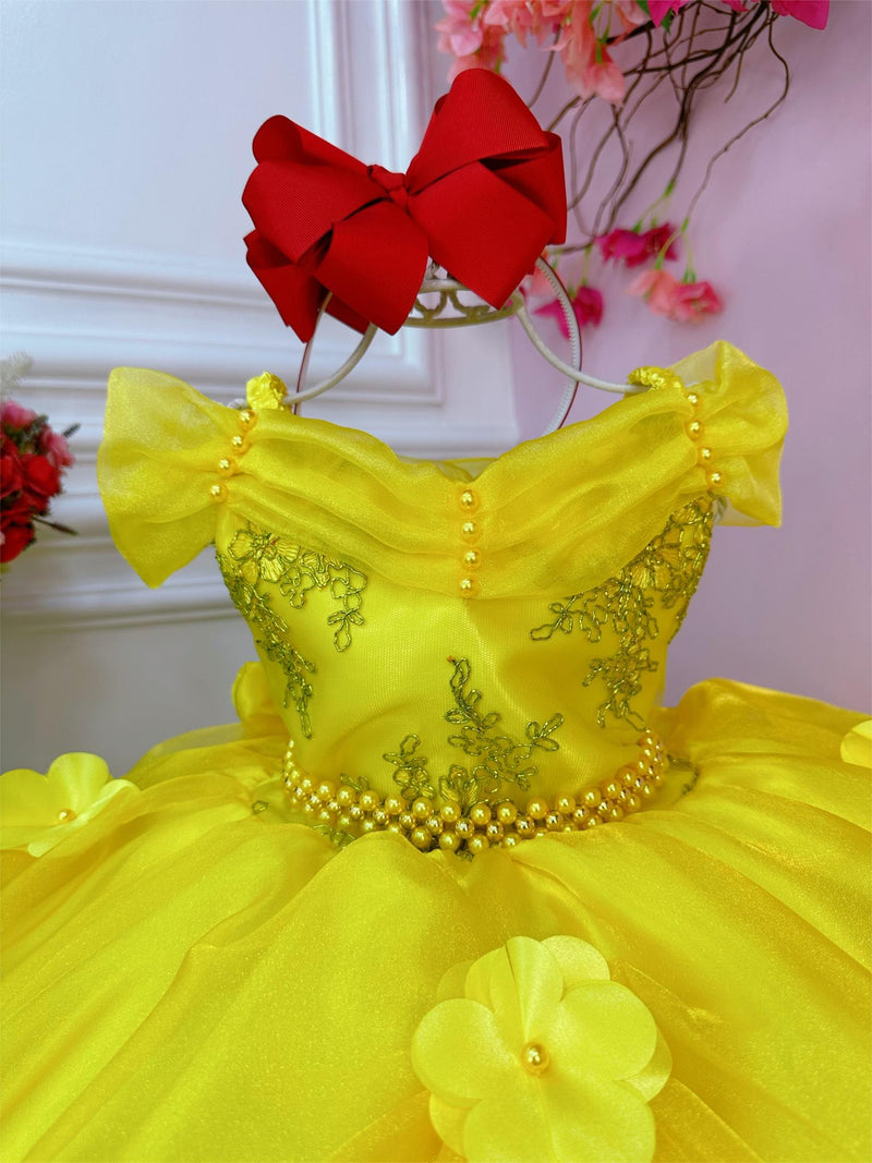 Vestido Infantil Bela e a Fera Princesas C/ Renda e Pérolas