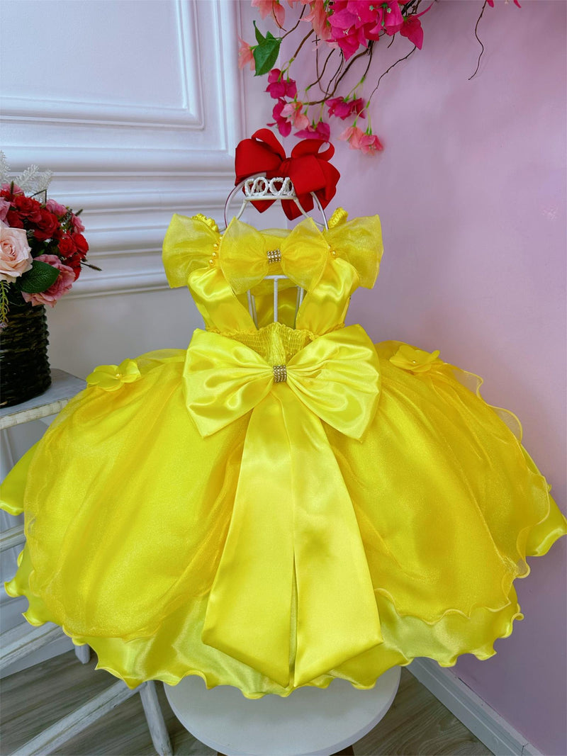 Vestido Infantil Bela e a Fera Princesas C/ Renda e Pérolas