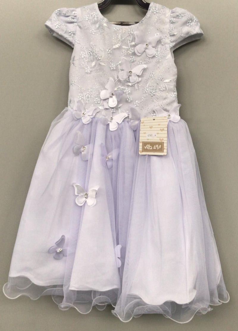 Vestido Infantil Branco C/ Renda e Aplique Borboletas Damas