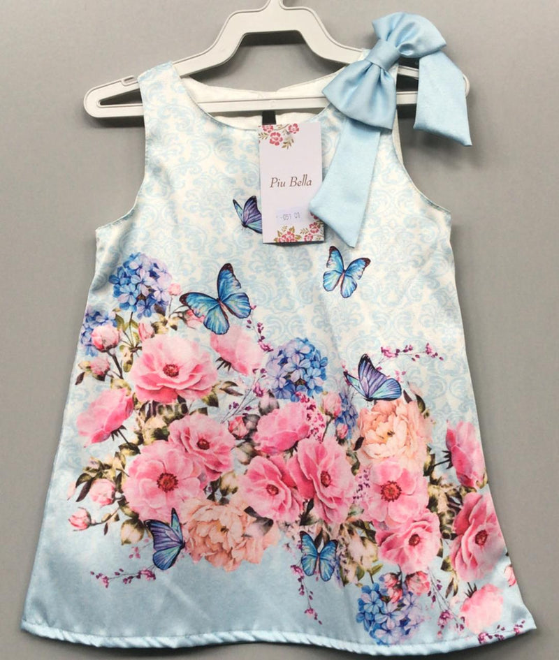 Vestido Infantil Trapézio Azul Bebê Jardim Borboletas Luxo