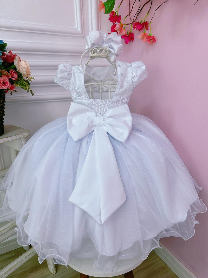 Vestido Infantil Branco C/ Renda e Aplique Borboletas Damas