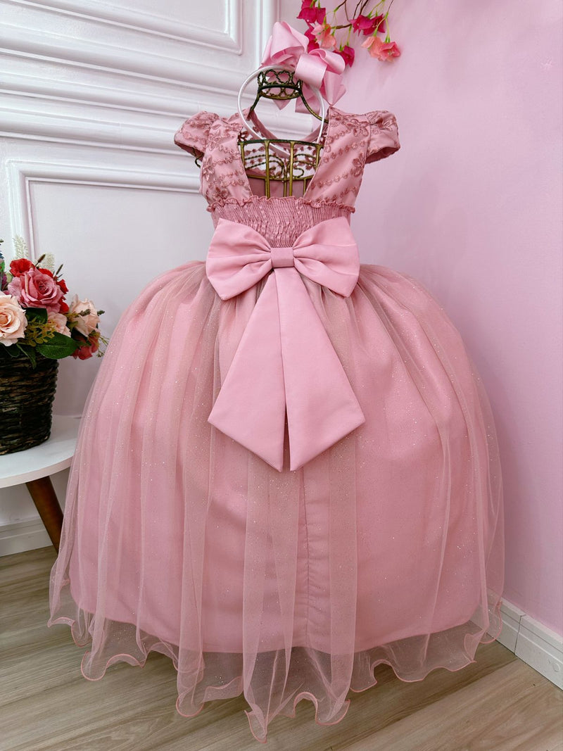 Vestido Infantil Rose C/ Aplique Flores e Renda Damas Luxo