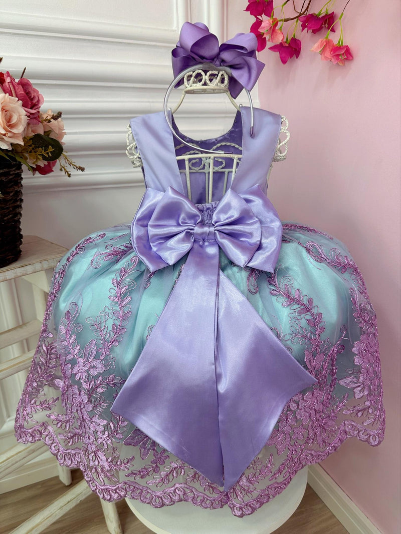 Vestido Infantil Ariel Princesa C/ Renda e Cinto de Pérolas