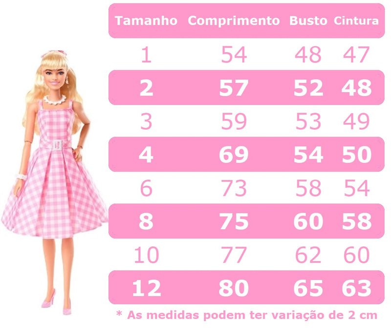 Vestido Infantil Barbie Rosa Xadrez Branco Com Laço (2023RB)