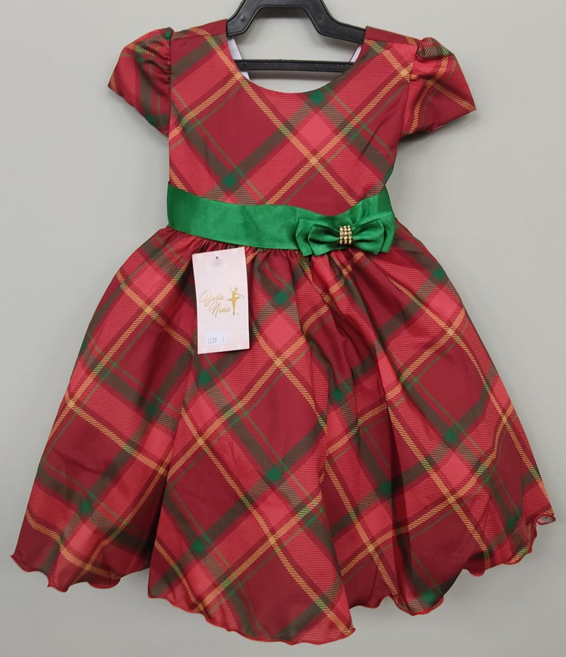 Vestido Infantil Vermelho C/ Xadrez Natal Festas Luxo