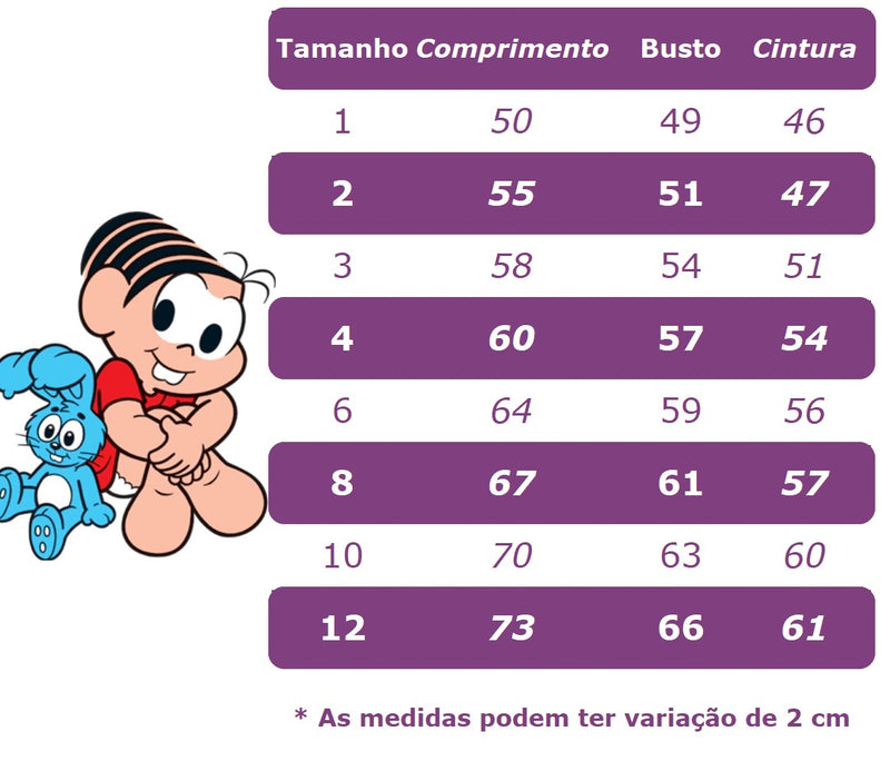 Vestido Infantil Vermelho Mônica e Cascão Cinto de Pérolas