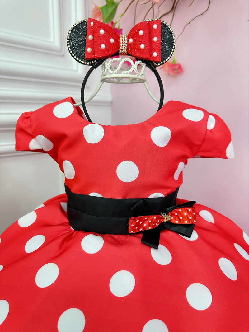 Vestido Infantil Minnie Vermelho C/ Bolinhas Brancas Festas (0786VM)