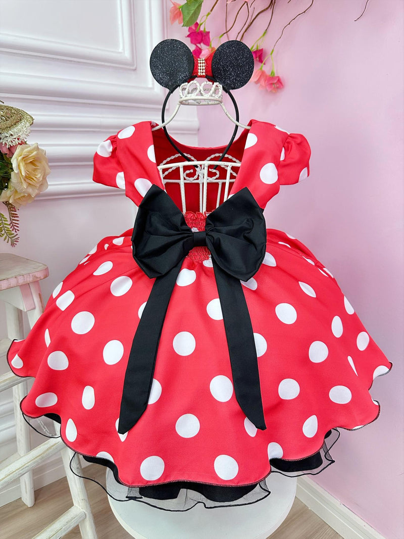 Vestido Infantil Minnie Vermelho C/ Bolinhas Brancas Festas (0786VM)