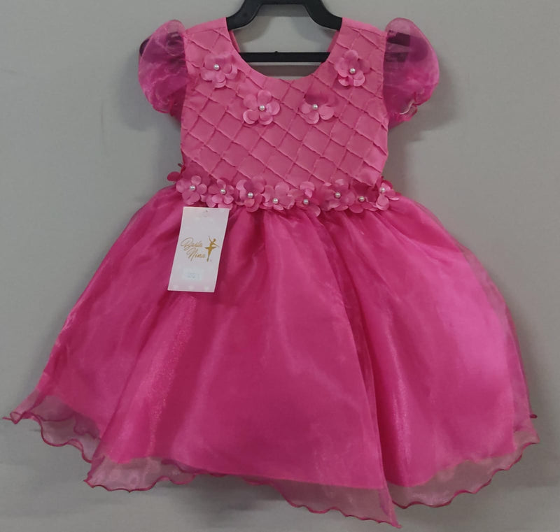 Vestido Infantil Rosa Princesa Aurora Barbie Aplique Flores