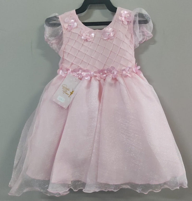 Vestido Infantil Rosa Bebê Princesa Bela Adormecida C/ Flores