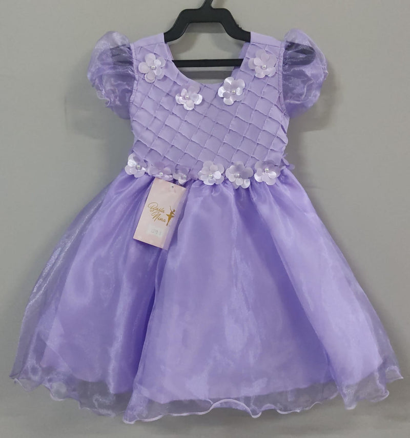 Vestido Infantil Lilás Princesa Sofia C/ Apliques de Flores