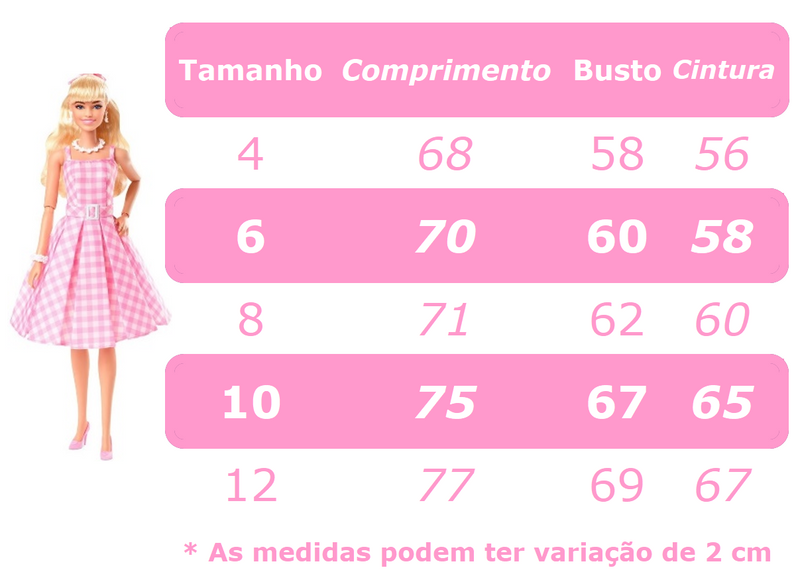 Vestido Infantil Barbie Rosa Xadrez Branco C/ Strass e Laço (2864RS)