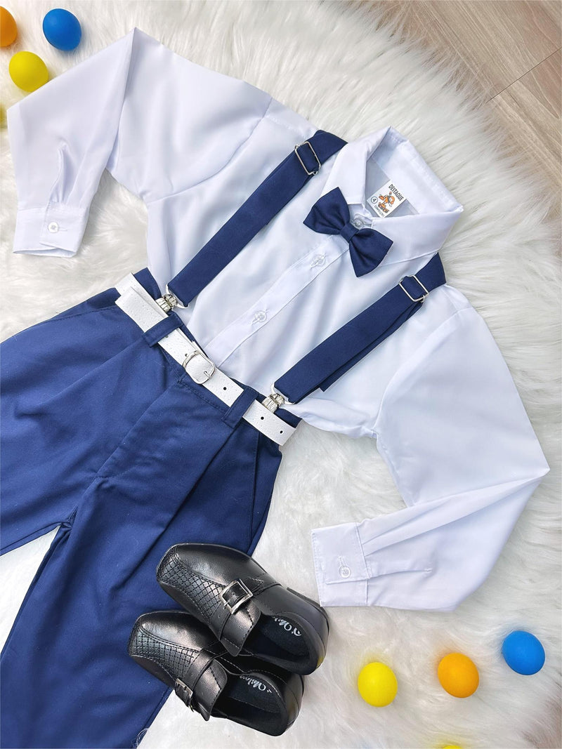 Conjunto Social Camisa Calça Gravata e Susp. Azul Marinho